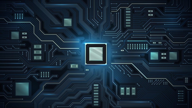 Processore su circuito stampato Chip della scheda madre microchip elettronico e circuiti digitali illustrazione vettoriale