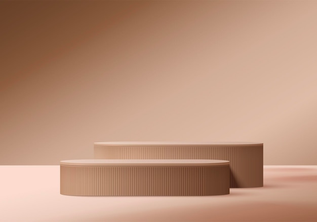 Prodotti di sfondo 3D visualizzazione scena del podio con piattaforma geometrica sfondo vettoriale rendering 3D con stand del podio per mostrare prodotti cosmetici vetrina sul piedistallo visualizzazione studio marrone