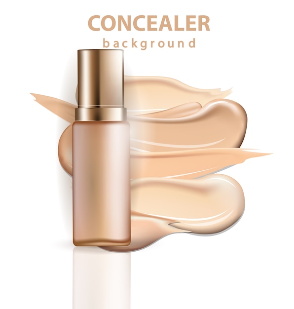 Prodotto cosmetico, fondotinta, correttore, crema con pennellate. Bellezza e cosmetici