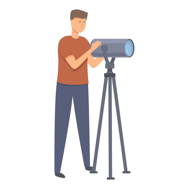 Produzione di notizie spotlight icona cartone animato vettore equipaggio di telecamera