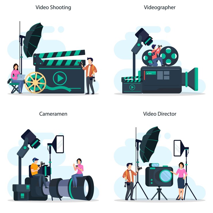 Produzione video o vettore videografo Industria cinematografica e cinematografica con attrezzature speciali