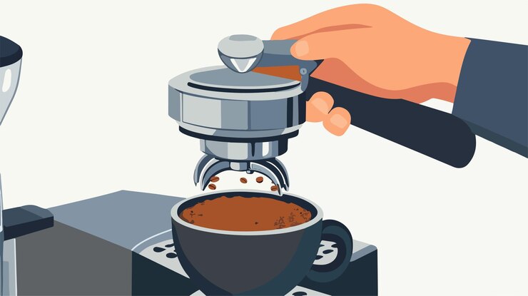 Vettore professional closeup di una persona che raccoglie il caffè macinato