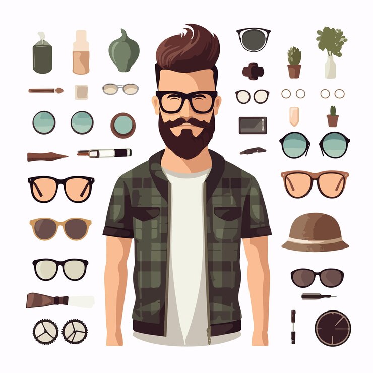 Vettore professional hipster creation kit set di personaggi di cartoni animati maschili