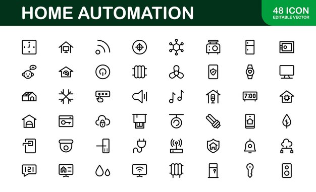 Professional Home Automation Icon Set Vector Illustration Le icone più utili per i dispositivi intelligenti Sistemi di automazione e caratteristiche di controllo domestico
