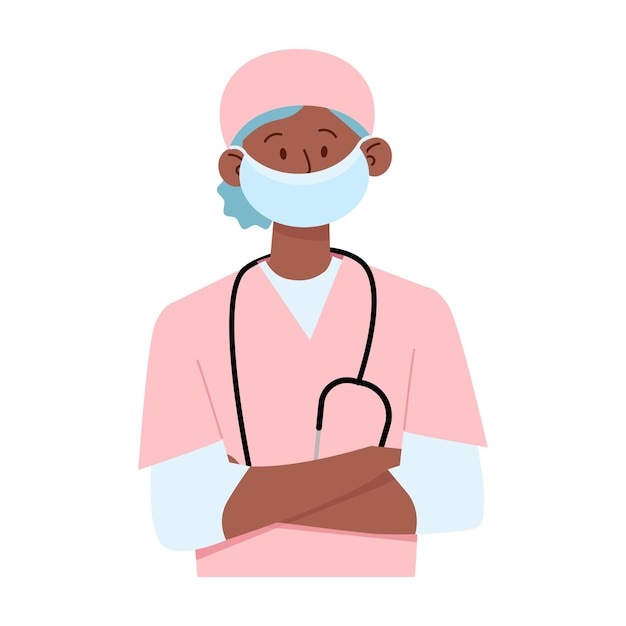 Professionale medico in uniforme rosa e maschera
