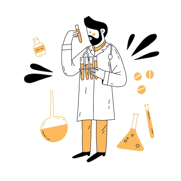 Profilo isolato medico Vettore piatto professionista sanitario maschile Illustrazione vettoriale disegnata a mano