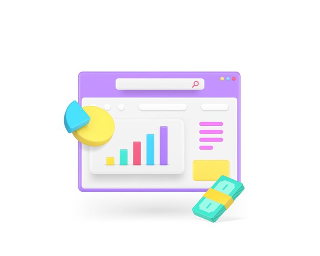 Profitto finanziario fare soldi strategia di successo aziendale analizzando il flusso di lavoro del browser vettore icona 3d