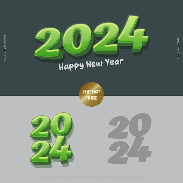 Progettazione 3D vettoriale in stile font verde 2024 con effetto testo modificabile