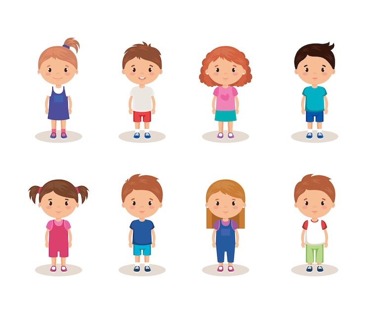 Vettore progettazione amichevole dell'illustrazione di vettore dei caratteri dei piccoli bambini