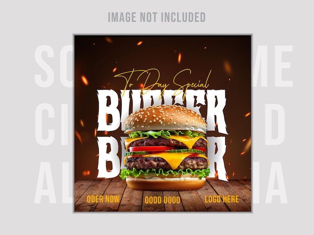 Progettazione creativa di post sui social media di cibo Progettazione di post FB con burger