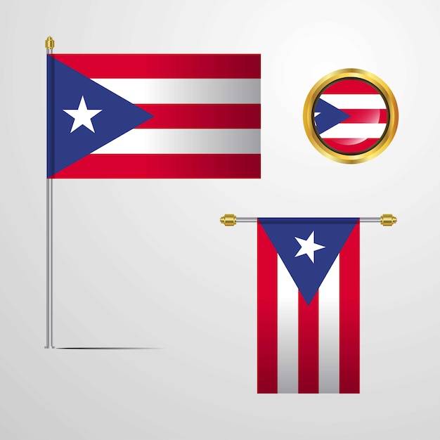 Progettazione d&#39;ondeggiamento della bandiera del Porto Rico con il vettore del distintivo