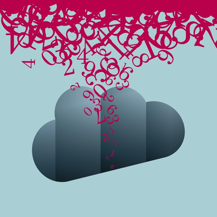 Vettore progettazione del concetto di cloud computing. isolato su sfondo blu.