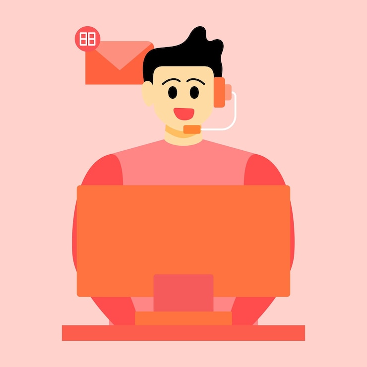 Vettore progettazione del concetto di servizio clienti operatore con auricolare che esegue feedback dal vivo illustrazione vettoriale