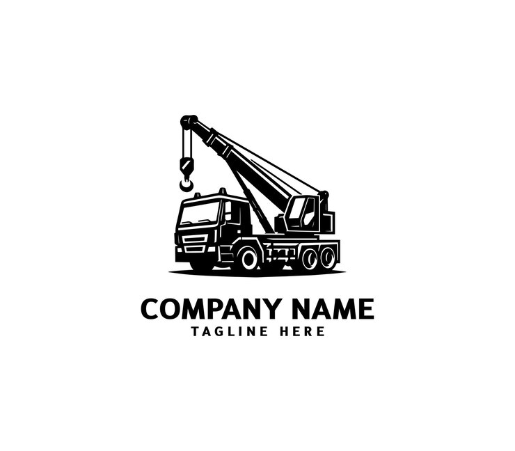 Progettazione del logo del camion a gru vettoriale Logo industriale Crematrice montata su camion per macchine pesanti per la costruzione