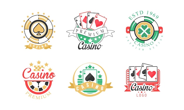 Progettazione del logo del casinò premium come set vettoriale dell'emblema grafico del gioco d'azzardo