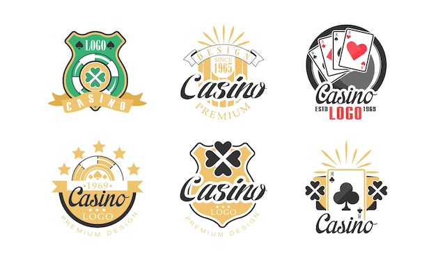 Progettazione del logo del casinò premium come set vettoriale dell'emblema grafico del gioco d'azzardo