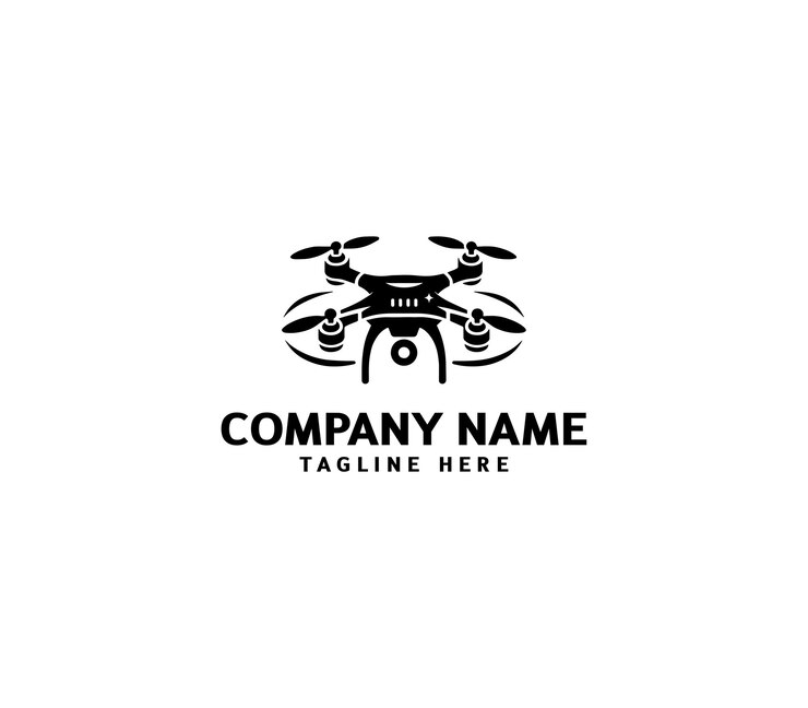 Progettazione del logo del drone vettoriale Logo del drone volante minimalista Logo del drone moderno Logo del drone semplice Drone linea curva