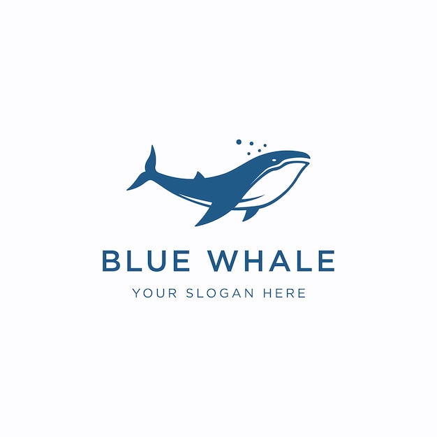 Progettazione del logo del modello della balena gigante dell'oceano con modifica di illustrazioni vettoriali
