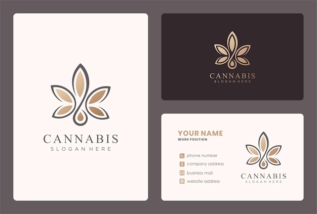 Progettazione del logo della cannabis con modello di biglietto da visita.