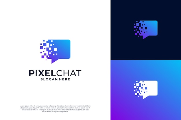 Progettazione del logo della chat tech con concetto di pixel
