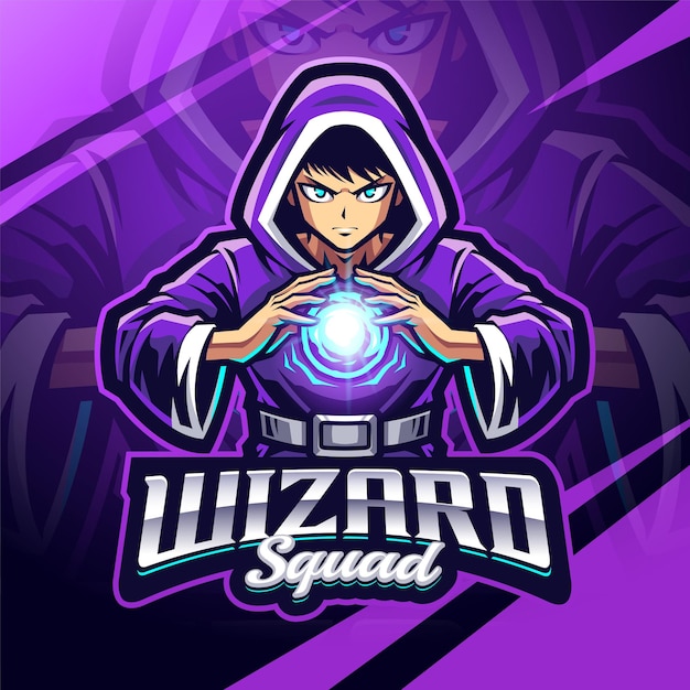 Progettazione del logo della mascotte di Wizard esport