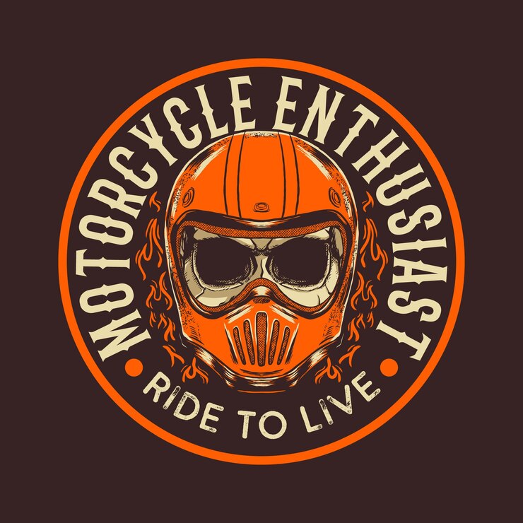 progettazione del logo della motocicletta del cranio con stile di disegno a mano