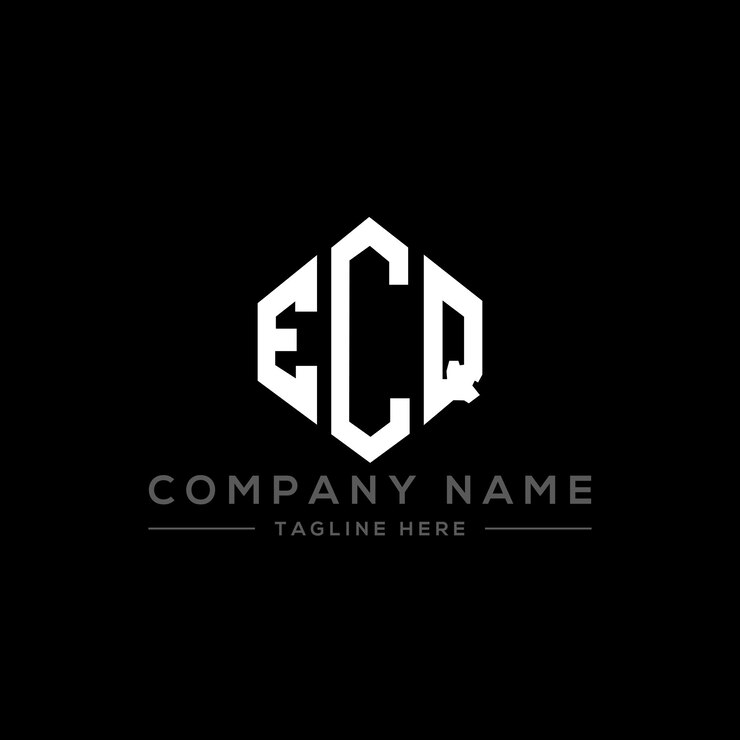 Vettore progettazione del logo delle lettere ecq con forma di poligono ecq poligono e forma di cubo ecq