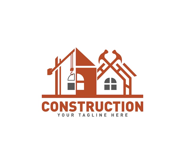 Progettazione del logo di costruzione, costruzione e riparazione di edifici Illustrazione vettoriale