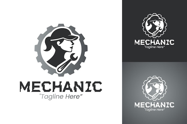 Progettazione del logo meccanico personalizzabile in grigio e bianco monocromatico per le aziende
