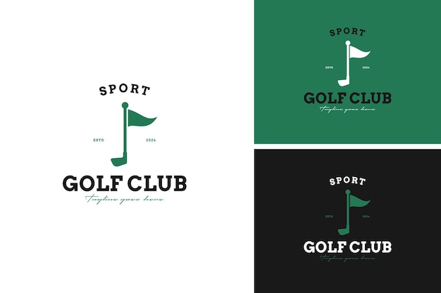 Progettazione del logo vettoriale del golf con idea di modello di illustrazione della bandiera