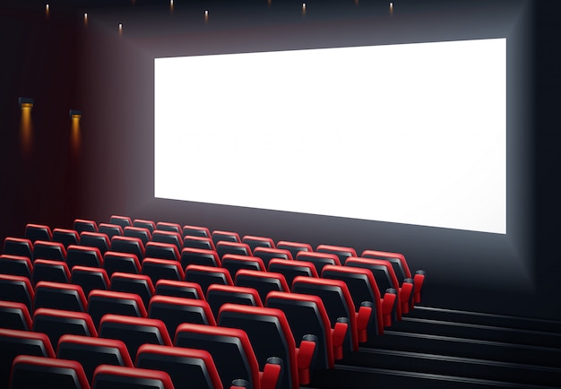 Progettazione del manifesto di film cinema prima con schermo bianco.