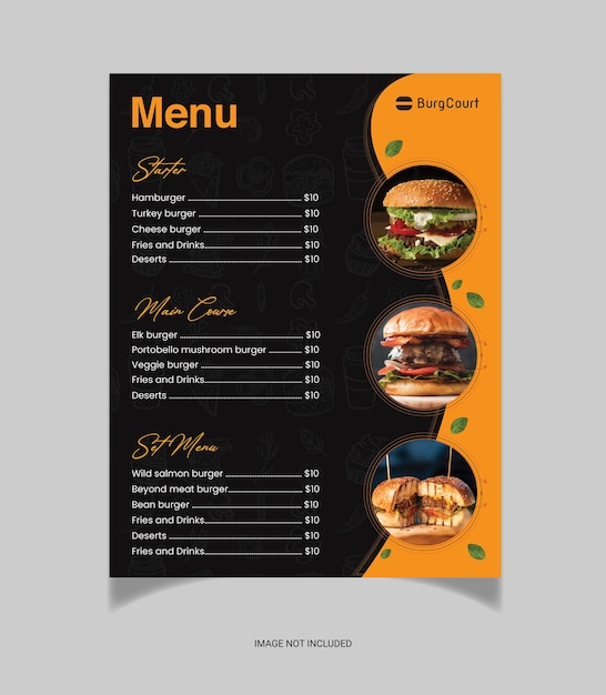 Progettazione del menu dell'hamburger del ristorante