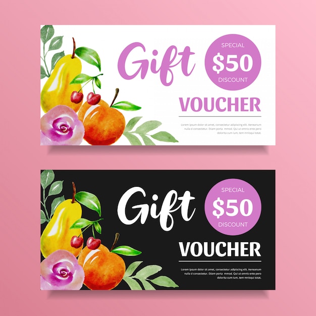 Progettazione del modello della carta del buono del regalo della frutta dell&#39;acquerello