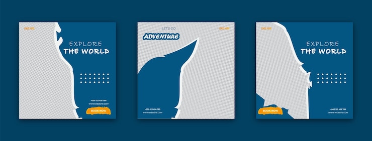 Vettore progettazione del modello di post sui social media dell'agenzia di viaggi del viaggio estivo in spiaggia avventura set di banner web