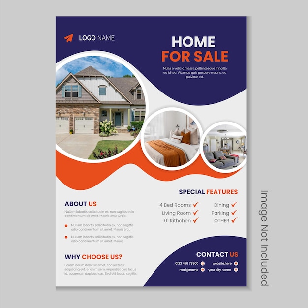 Progettazione del modello di volantino immobiliare e progettazione del layout del banner di vendita di case