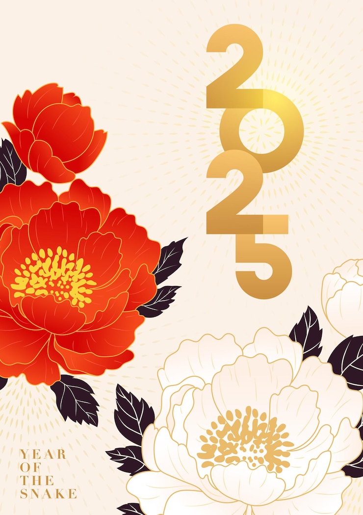 Vettore progettazione del poster della festa della primavera fiori di peonia e titolo del testo 2025