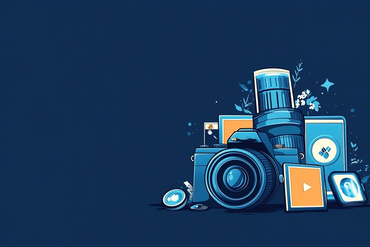 Vettore progettazione del poster della giornata mondiale della fotografia con fotocamera e illustrazione vettoriale di fiori