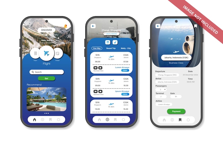 Vettore progettazione dell'interfaccia delle schermate delle app di viaggio