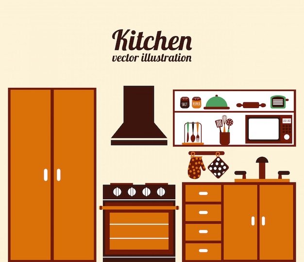 Progettazione della cucina sopra l&#39;illustrazione beige di vettore del fondo