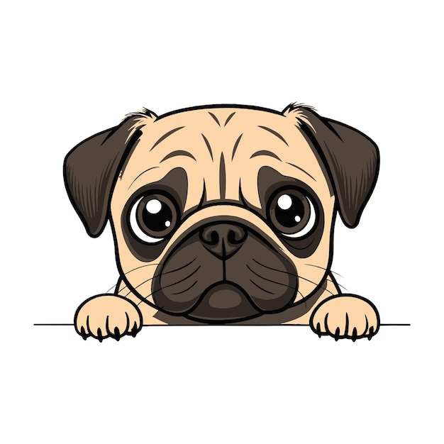 Progettazione della maglietta vettoriale di Peeking Pug Dog