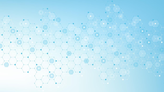 Progettazione dello sfondo del concetto di innovazione dei modelli medici e sanitari Esagoni geometrici astratti modellano lo sfondo della medicina e della scienza Illustrazione vettoriale