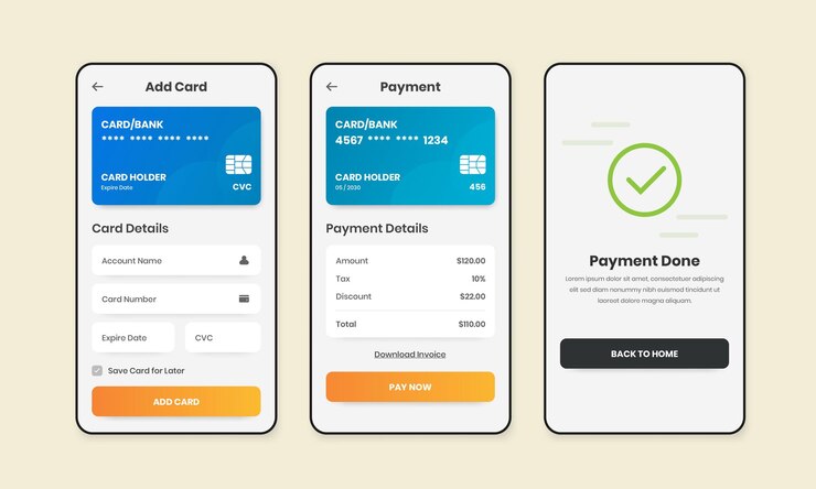 Vettore progettazione di applicazioni finanziarie o bancarie per la gestione delle carte e dei pagamenti