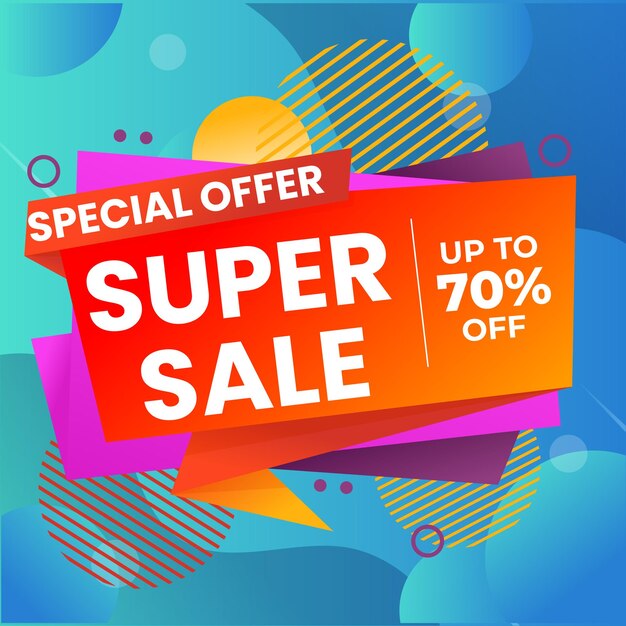 Progettazione di banner pubblicitari con offerta di sconto del 60% su sfondo astratto di arte fluida