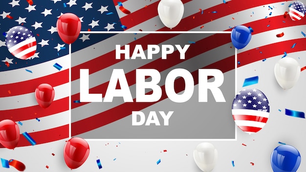 Progettazione di carta di festa del lavoro Palloncini bandiera americana sullo sfondo