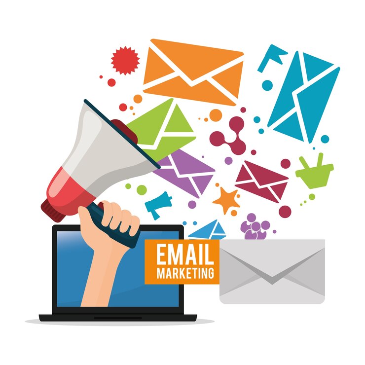 Vettore progettazione di email marketing e comunicazione
