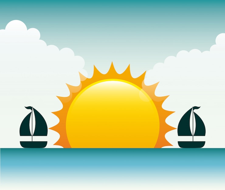 Vettore progettazione di estate sopra l&#39;illustrazione di vettore del fondo di vista sul mare