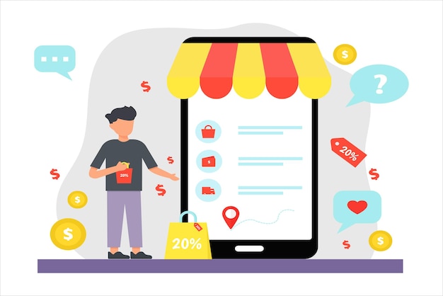 Progettazione di illustrazioni piatte per lo shopping online