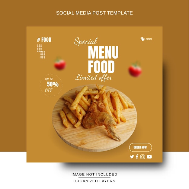 Progettazione di post sui social media per il menu del ristorante