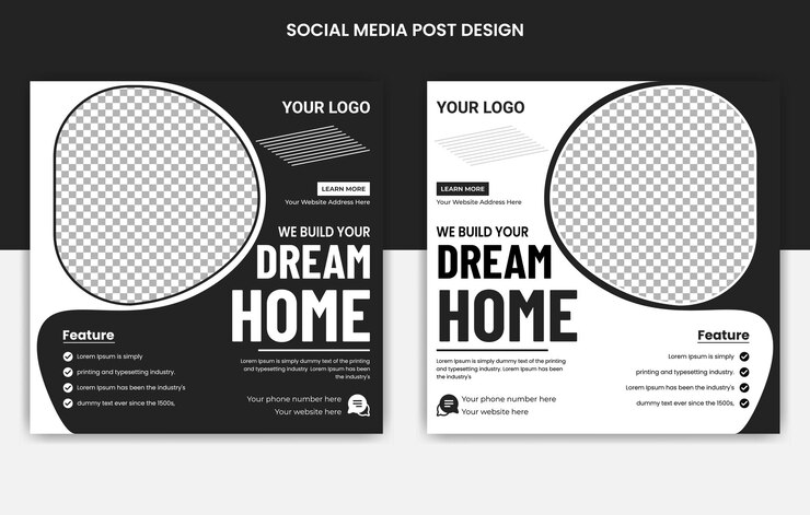 Vettore progettazione di post sui social media per la casa immobiliare, banner web con modello di variazione di colore