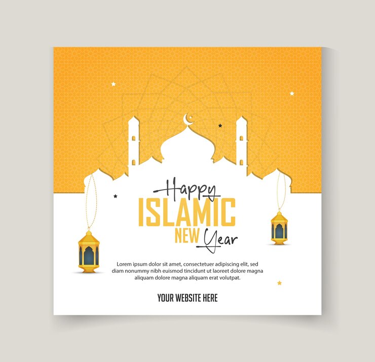 Vettore progettazione di un post sui social media per il nuovo anno islamico con mandala e lanterna islamica